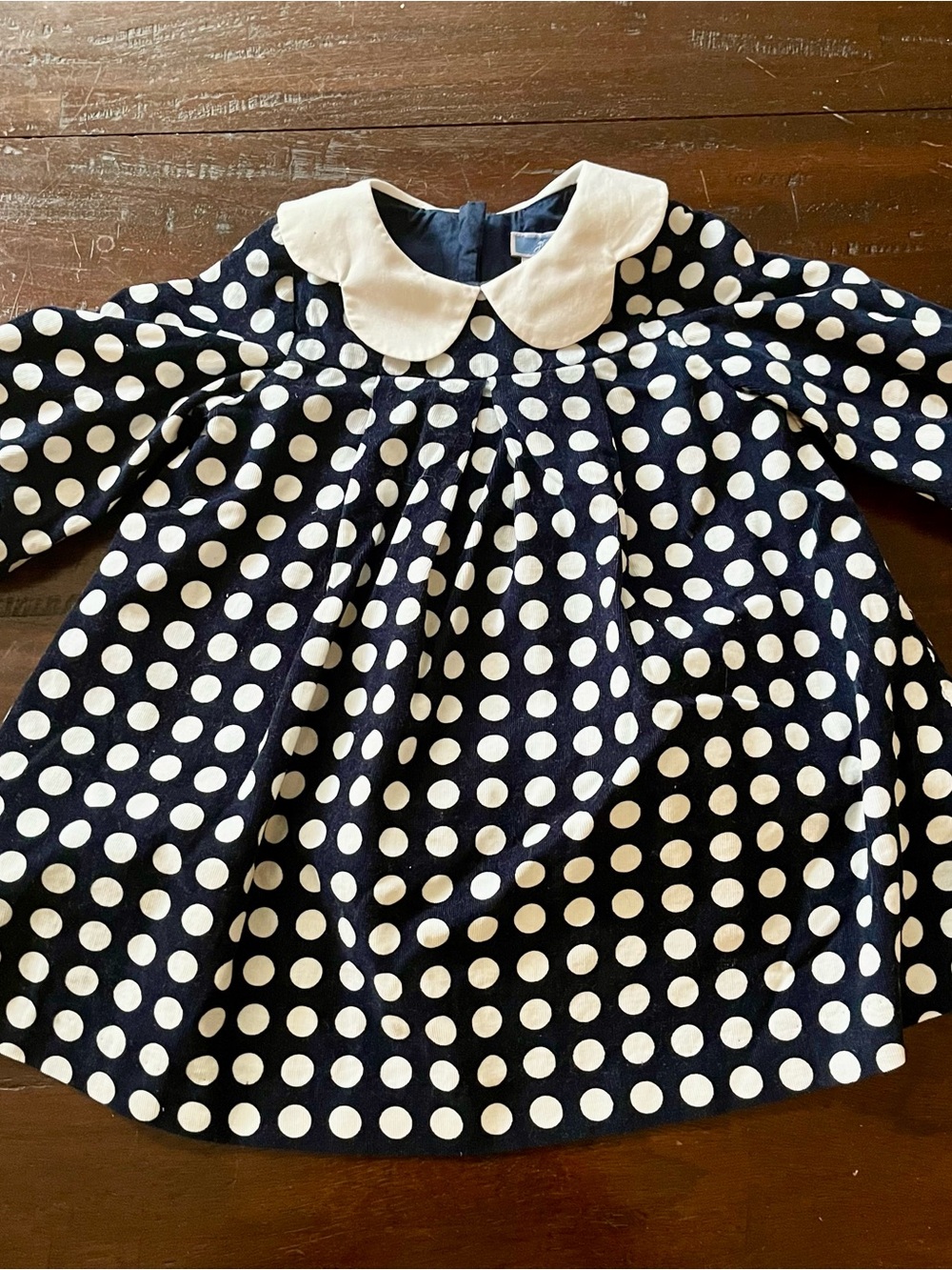 Jacadi Navy and White Polka Dot Dress with Cream Collar , 18-24 m